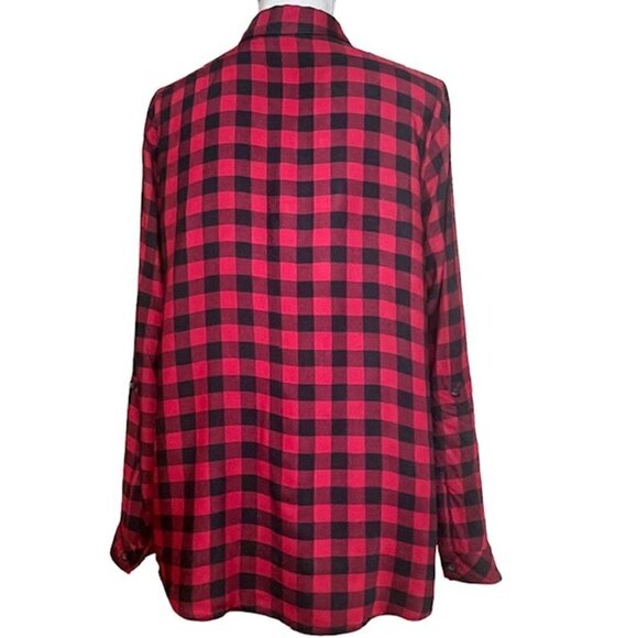 J. JILL Red Black Buffalo Plaid Long Sleeve Shirt - Size Small - Picture 3 of 8
